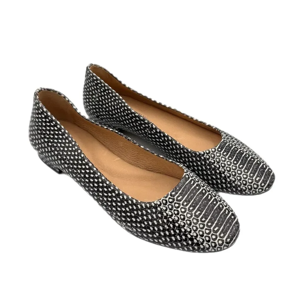Antonio Melani Vintal Black White Snakeskin Leather Slip On Ballet Flats Shoes